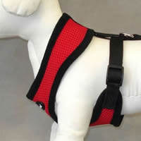 The leash ring on the Breathe EZ Harness is far back on the dog's back, eliminating choking risk.