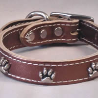 The Metallic Bronze Paw Print Leather Collar for little dogs.