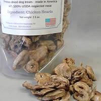 Dozens of dog treats are in the recloseable 2.5 oz. package of Chicken Heart Dog Treats.