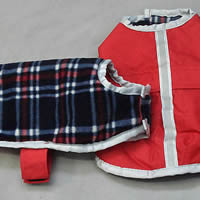 The Blanket Coat for small dogs has a plaid fleece lining for extra warmth.
